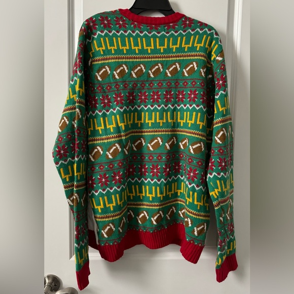 #1486 - Blizzard Bay Ugly Christmas Sweater Santa Playing Football - Picture 2 of 8